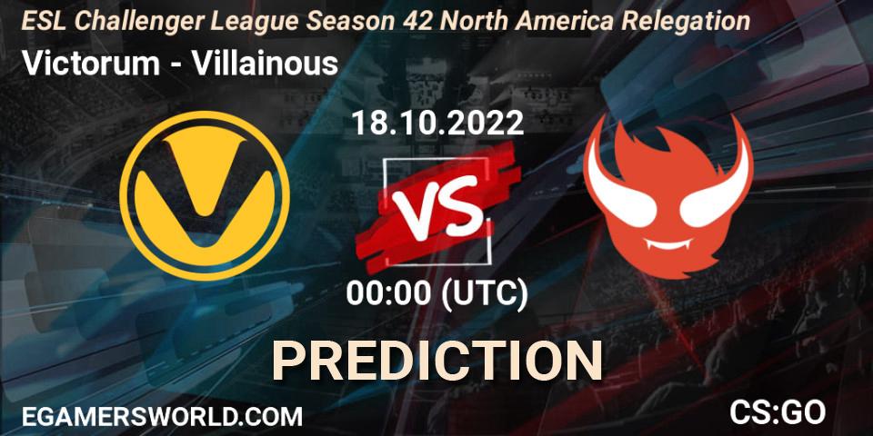 Prognose für das Spiel Victorum VS Villainous. 18.10.22. CS2 (CS:GO) - ESL Challenger League Season 42 North America Relegation