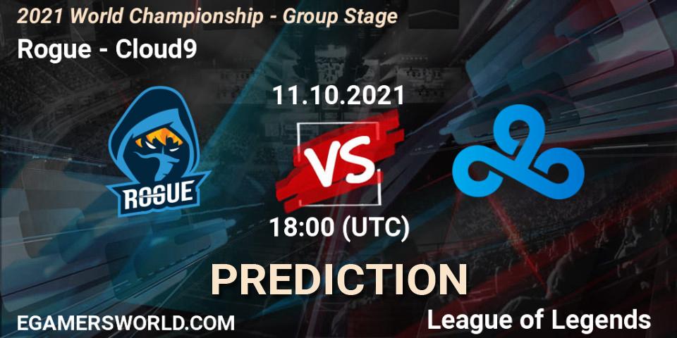 Prognose für das Spiel Rogue VS Cloud9. 11.10.2021 at 18:00. LoL - 2021 World Championship - Group Stage