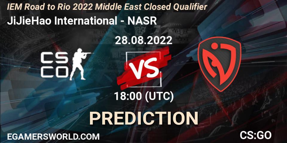 Prognose für das Spiel JiJieHao International VS NASR. 28.08.2022 at 18:00. Counter-Strike (CS2) - IEM Road to Rio 2022 Middle East Closed Qualifier