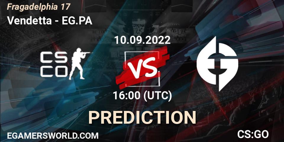 Prognose für das Spiel Vendetta VS EG.PA. 10.09.2022 at 16:00. Counter-Strike (CS2) - Fragadelphia 17