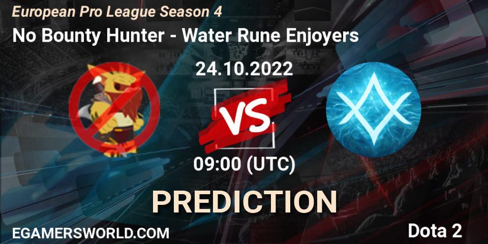 Prognose für das Spiel No Bounty Hunter VS Water Rune Enjoyers. 24.10.2022 at 09:39. Dota 2 - European Pro League Season 4