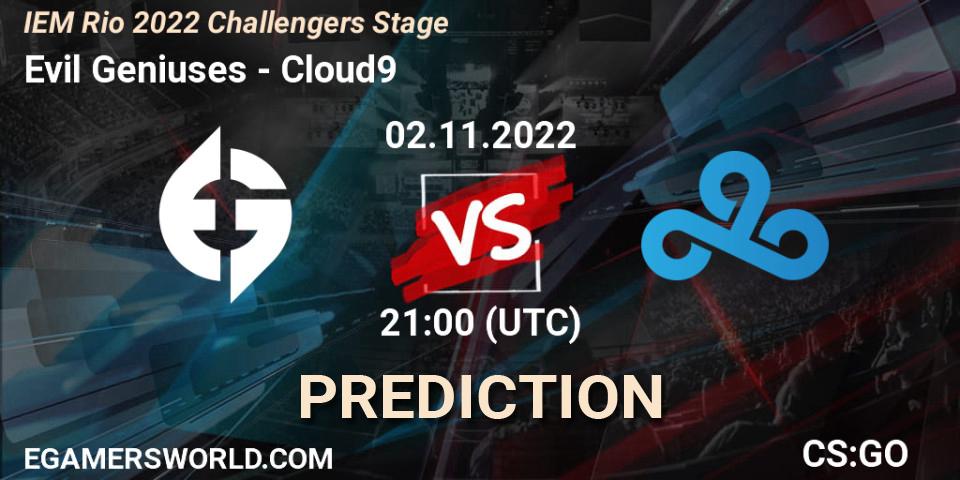 Prognose für das Spiel Evil Geniuses VS Cloud9. 02.11.22. CS2 (CS:GO) - IEM Rio 2022 Challengers Stage