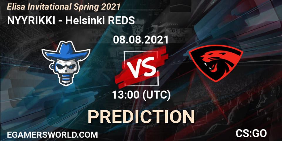 Prognose für das Spiel NYYRIKKI VS Helsinki REDS. 08.08.2021 at 13:00. Counter-Strike (CS2) - Elisa Invitational Fall 2021 Finland Closed Qualifier