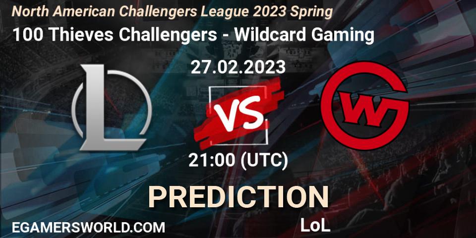 Prognose für das Spiel 100 Thieves Challengers VS Wildcard Gaming. 27.02.23. LoL - NACL 2023 Spring - Group Stage