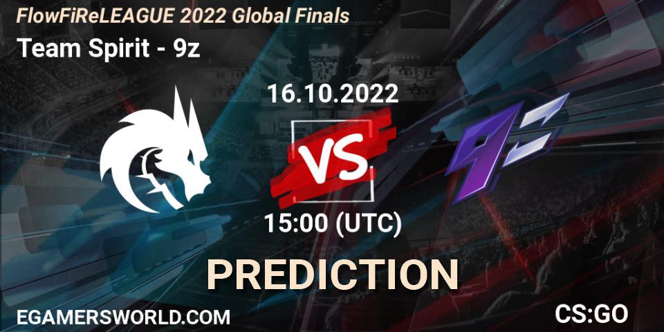 Prognose für das Spiel Team Spirit VS 9z. 16.10.2022 at 16:20. Counter-Strike (CS2) - FlowFiReLEAGUE 2022 Global Finals