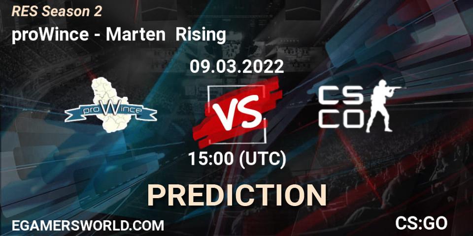 Prognose für das Spiel proWince VS Marten Rising. 09.03.22. CS2 (CS:GO) - RES Season 2