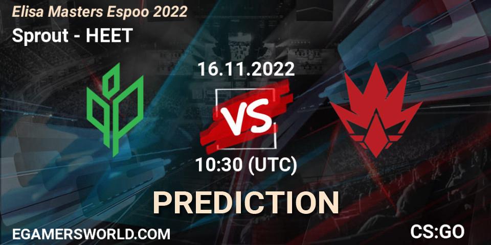 Prognose für das Spiel Sprout VS HEET. 16.11.2022 at 11:10. Counter-Strike (CS2) - Elisa Masters Espoo 2022