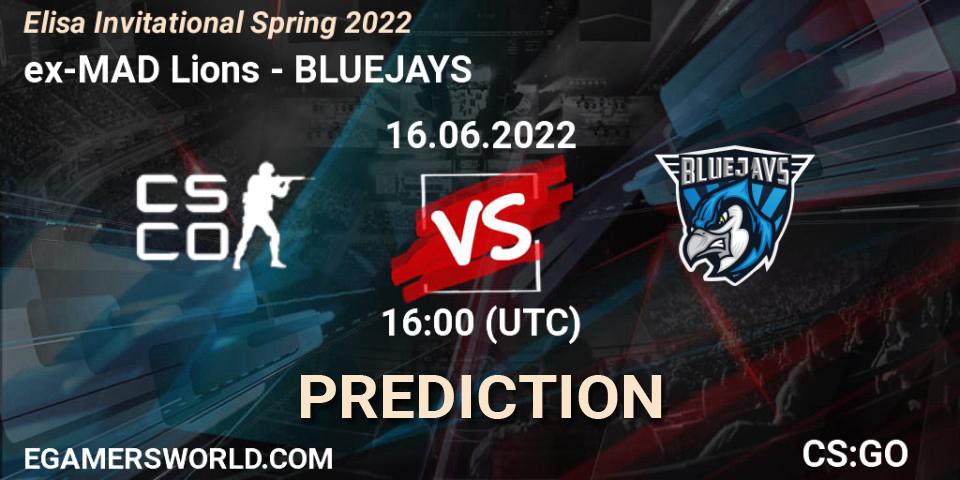 Prognose für das Spiel ex-MAD Lions VS BLUEJAYS. 16.06.2022 at 16:00. Counter-Strike (CS2) - Elisa Invitational Spring 2022