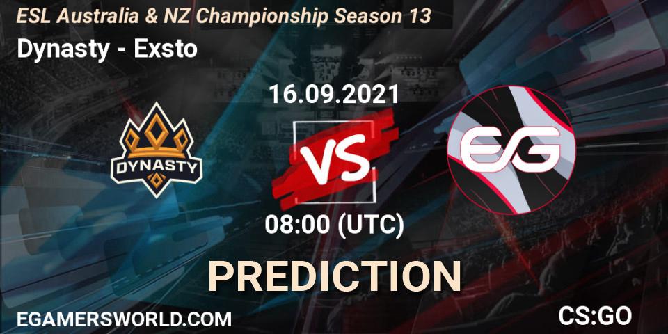 Prognose für das Spiel Dynasty VS Exsto. 16.09.21. CS2 (CS:GO) - ESL Australia & NZ Championship Season 13
