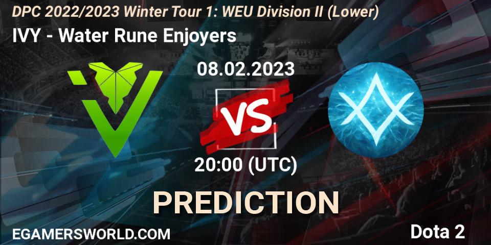 Prognose für das Spiel IVY VS Water Rune Enjoyers. 08.02.23. Dota 2 - DPC 2022/2023 Winter Tour 1: WEU Division II (Lower)