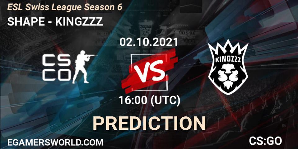 Prognose für das Spiel SHAPE VS KINGZZZ. 02.10.2021 at 16:05. Counter-Strike (CS2) - ESL Swiss League Season 6