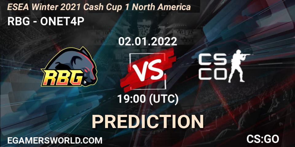 Prognose für das Spiel RBG VS ONET4P. 02.01.2022 at 19:00. Counter-Strike (CS2) - ESEA Cash Cup: North America - Winter 2022 #1