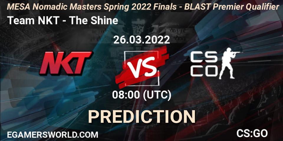 Prognose für das Spiel Team NKT VS The Shine. 26.03.2022 at 05:30. Counter-Strike (CS2) - MESA Nomadic Masters Spring 2022 Finals - BLAST Premier Qualifier