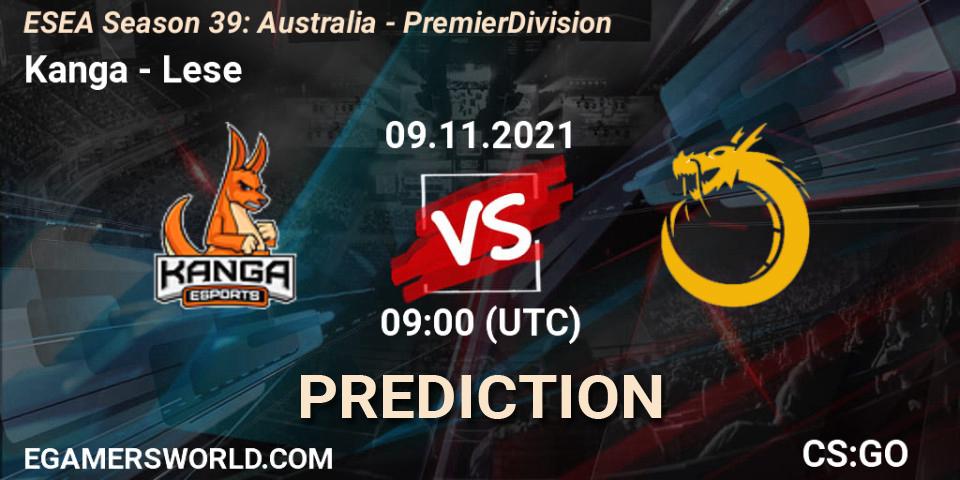 Prognose für das Spiel Kanga VS Lese. 09.11.2021 at 09:00. Counter-Strike (CS2) - ESEA Season 39: Australia - Premier Division