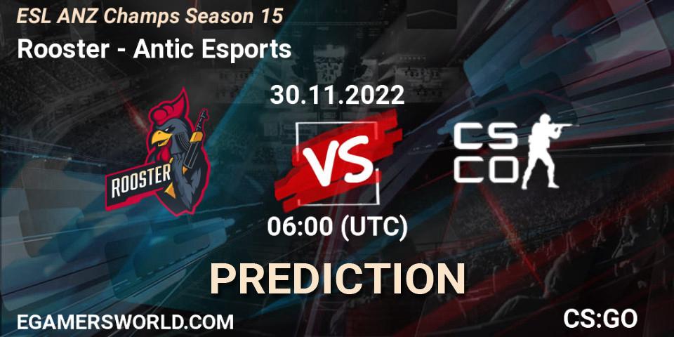 Prognose für das Spiel Rooster VS Antic Esports. 30.11.22. CS2 (CS:GO) - ESL ANZ Champs Season 15