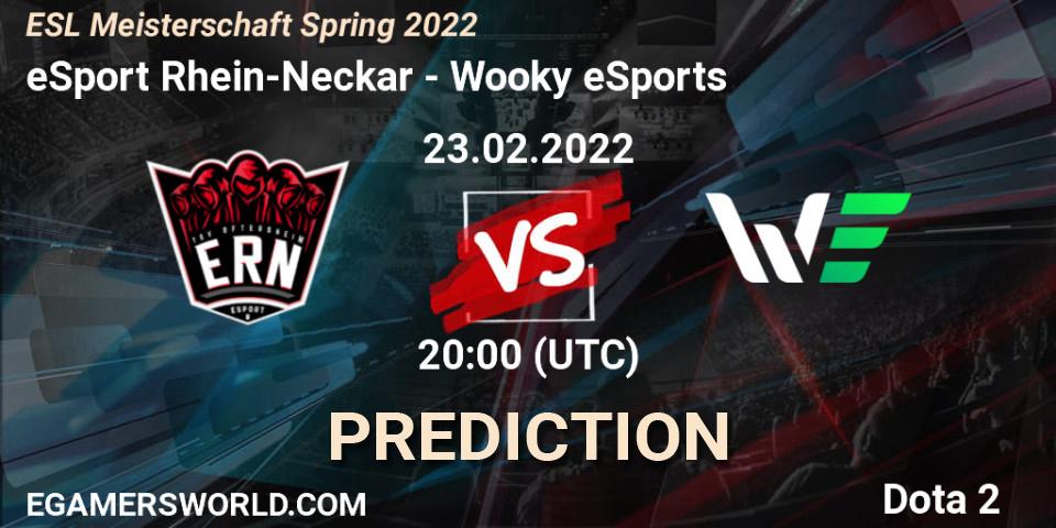 Prognose für das Spiel eSport Rhein-Neckar VS Wooky eSports. 24.02.2022 at 20:00. Dota 2 - ESL Meisterschaft Spring 2022
