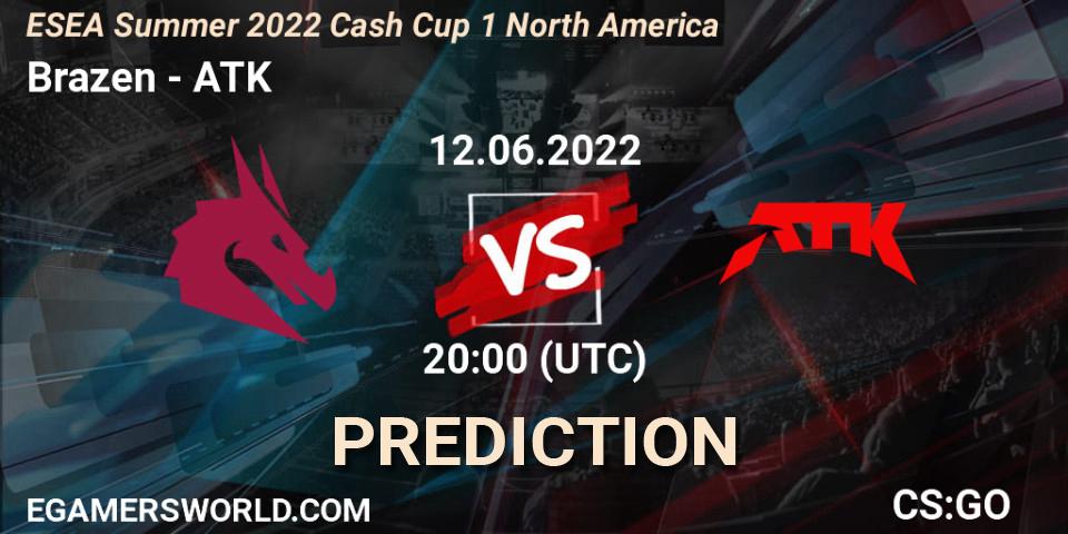 Prognose für das Spiel Brazen VS ATK. 12.06.2022 at 20:00. Counter-Strike (CS2) - ESEA Cash Cup: North America - Summer 2022 #1