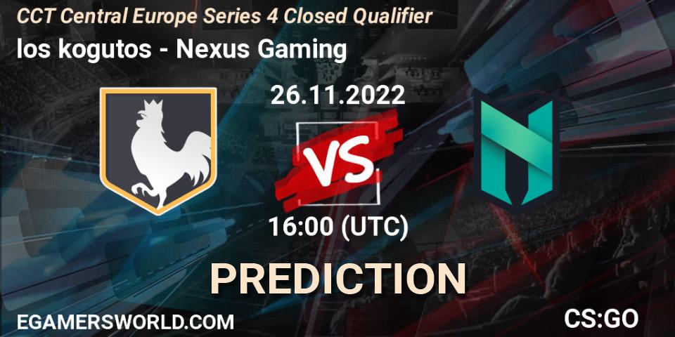 Prognose für das Spiel los kogutos VS Nexus Gaming. 26.11.2022 at 17:00. Counter-Strike (CS2) - CCT Central Europe Series 4 Closed Qualifier
