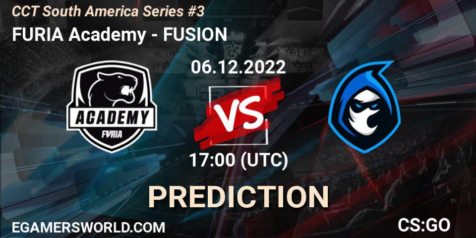 Prognose für das Spiel FURIA Academy VS FUSION. 06.12.2022 at 19:00. Counter-Strike (CS2) - CCT South America Series #3