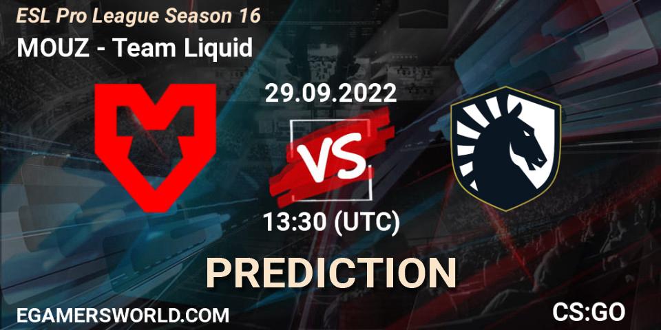 Prognose für das Spiel MOUZ VS Team Liquid. 29.09.22. CS2 (CS:GO) - ESL Pro League Season 16