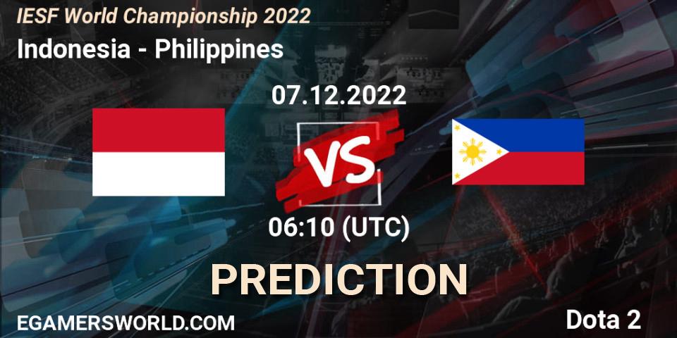Prognose für das Spiel Indonesia VS Philippines. 07.12.22. Dota 2 - IESF World Championship 2022 