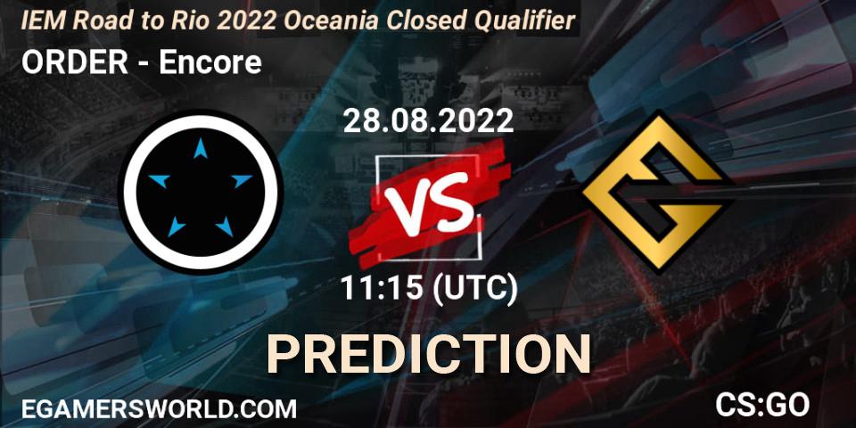 Prognose für das Spiel ORDER VS Encore. 28.08.22. CS2 (CS:GO) - IEM Road to Rio 2022 Oceania Closed Qualifier