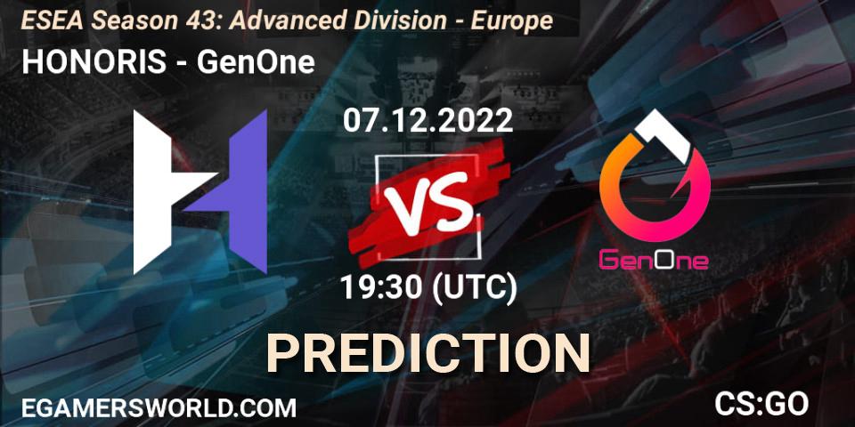 Prognose für das Spiel HONORIS VS GenOne. 07.12.22. CS2 (CS:GO) - ESEA Season 43: Advanced Division - Europe