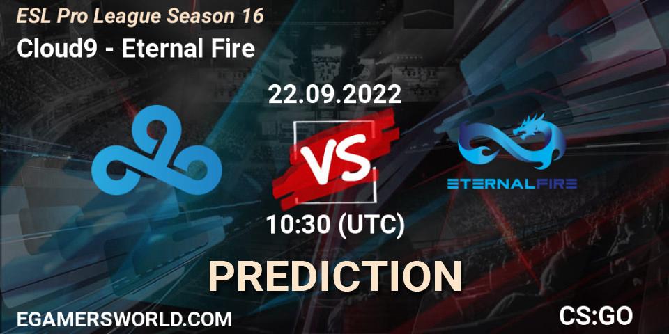 Prognose für das Spiel Cloud9 VS Eternal Fire. 22.09.2022 at 10:30. Counter-Strike (CS2) - ESL Pro League Season 16