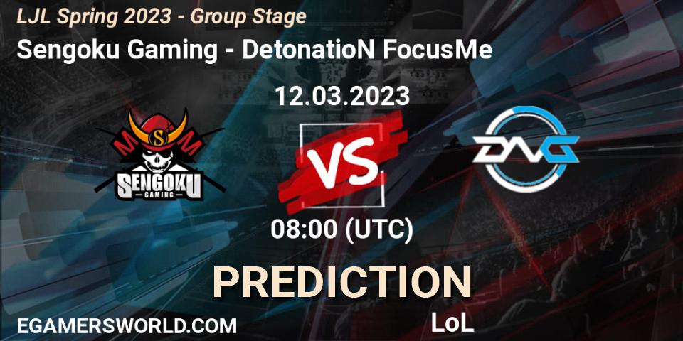 Prognose für das Spiel Sengoku Gaming VS DetonatioN FocusMe. 12.03.23. LoL - LJL Spring 2023 - Group Stage