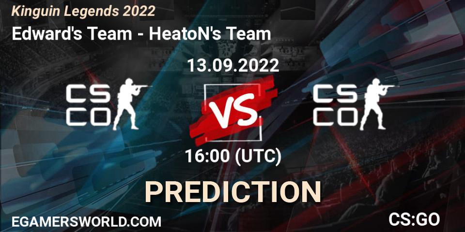 Prognose für das Spiel Edward's Team VS HeatoN's Team. 13.09.2022 at 15:20. Counter-Strike (CS2) - Kinguin Legends 2022
