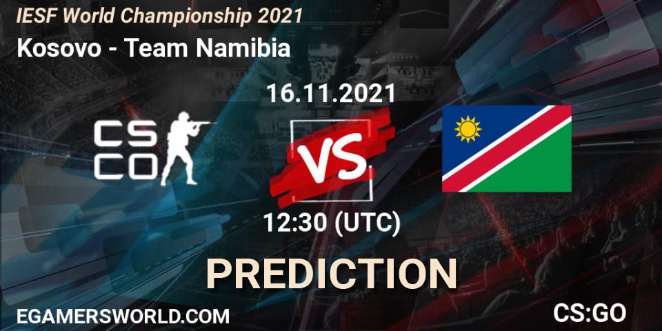 Prognose für das Spiel Team Kosovo VS Team Namibia. 16.11.2021 at 12:45. Counter-Strike (CS2) - IESF World Championship 2021