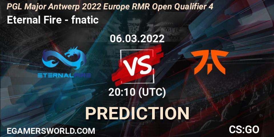 Prognose für das Spiel Eternal Fire VS fnatic. 06.03.2022 at 20:10. Counter-Strike (CS2) - PGL Major Antwerp 2022 Europe RMR Open Qualifier 4