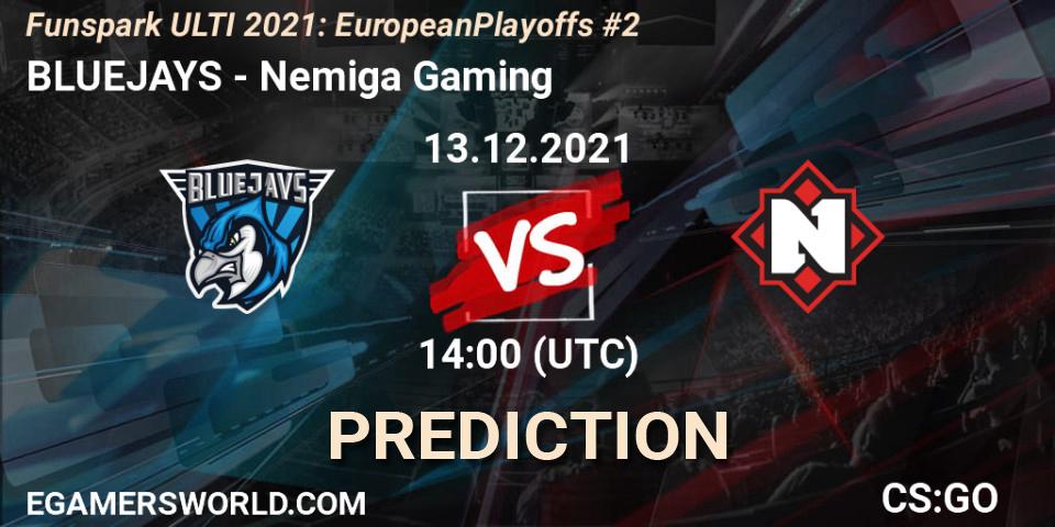 Prognose für das Spiel BLUEJAYS VS Nemiga Gaming. 13.12.21. CS2 (CS:GO) - Funspark ULTI 2021: European Playoffs #2