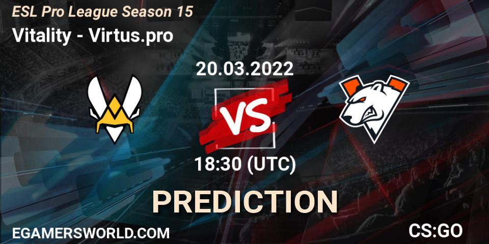 Prognose für das Spiel Vitality VS Outsiders. 20.03.2022 at 19:00. Counter-Strike (CS2) - ESL Pro League Season 15