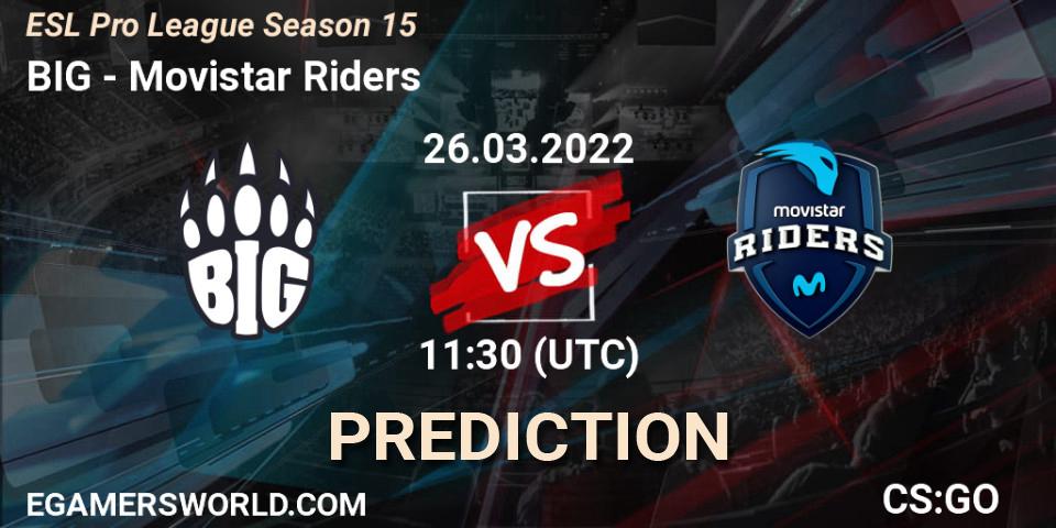 Prognose für das Spiel BIG VS Movistar Riders. 26.03.2022 at 11:30. Counter-Strike (CS2) - ESL Pro League Season 15