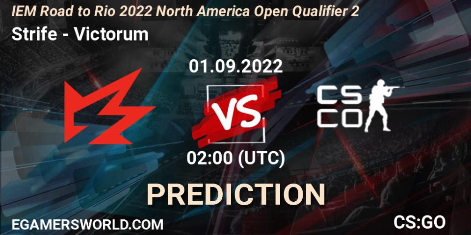 Prognose für das Spiel Strife VS Victorum. 01.09.2022 at 02:00. Counter-Strike (CS2) - IEM Road to Rio 2022 North America Open Qualifier 2