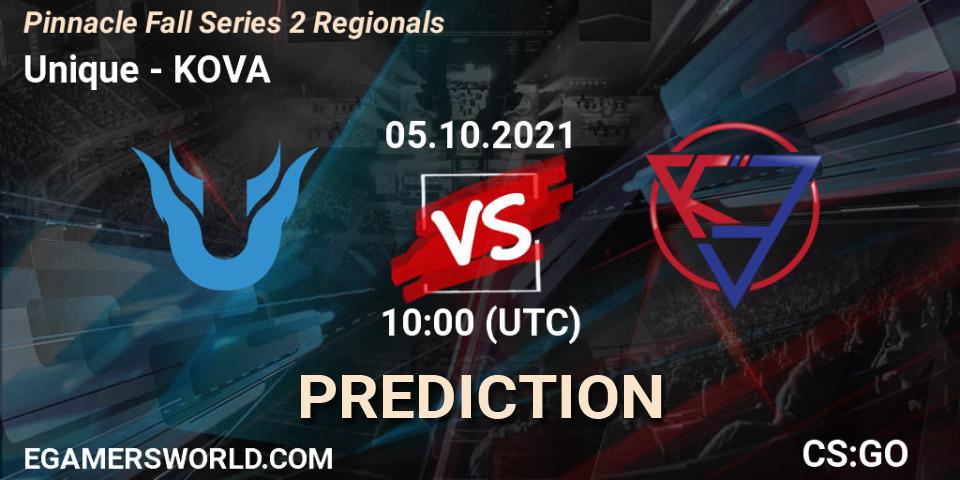 Prognose für das Spiel Unique VS KOVA. 05.10.21. CS2 (CS:GO) - Pinnacle Fall Series 2 Regionals