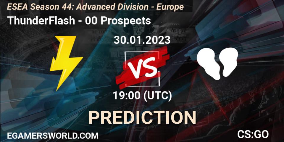 Prognose für das Spiel ThunderFlash VS 00 Prospects. 07.02.23. CS2 (CS:GO) - ESEA Season 44: Advanced Division - Europe