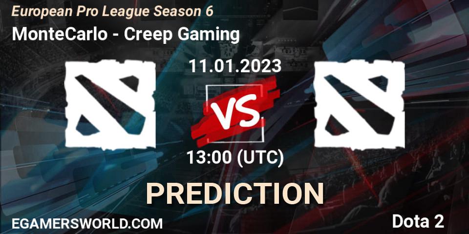 Prognose für das Spiel MonteCarlo VS Creep Gaming. 11.01.23. Dota 2 - European Pro League Season 6