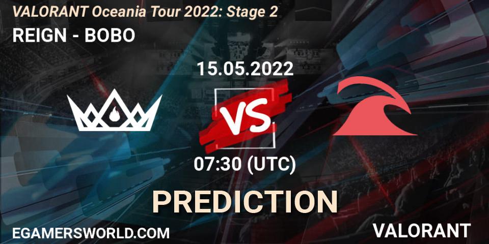 Prognose für das Spiel REIGN VS BOBO. 15.05.2022 at 07:30. VALORANT - VALORANT Oceania Tour 2022: Stage 2