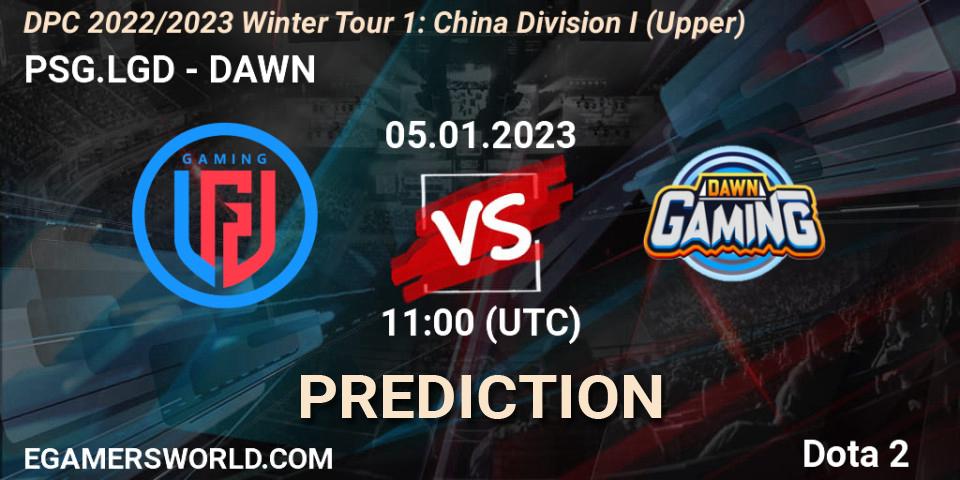 Prognose für das Spiel PSG.LGD VS DAWN. 05.01.2023 at 11:00. Dota 2 - DPC 2022/2023 Winter Tour 1: CN Division I (Upper)