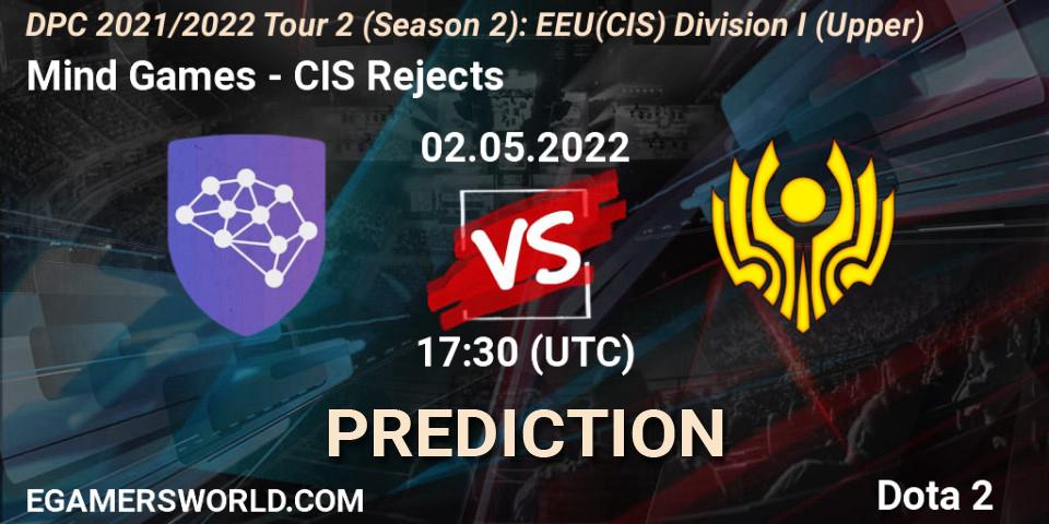 Prognose für das Spiel Mind Games VS CIS Rejects. 02.05.2022 at 17:40. Dota 2 - DPC 2021/2022 Tour 2 (Season 2): EEU(CIS) Division I (Upper)