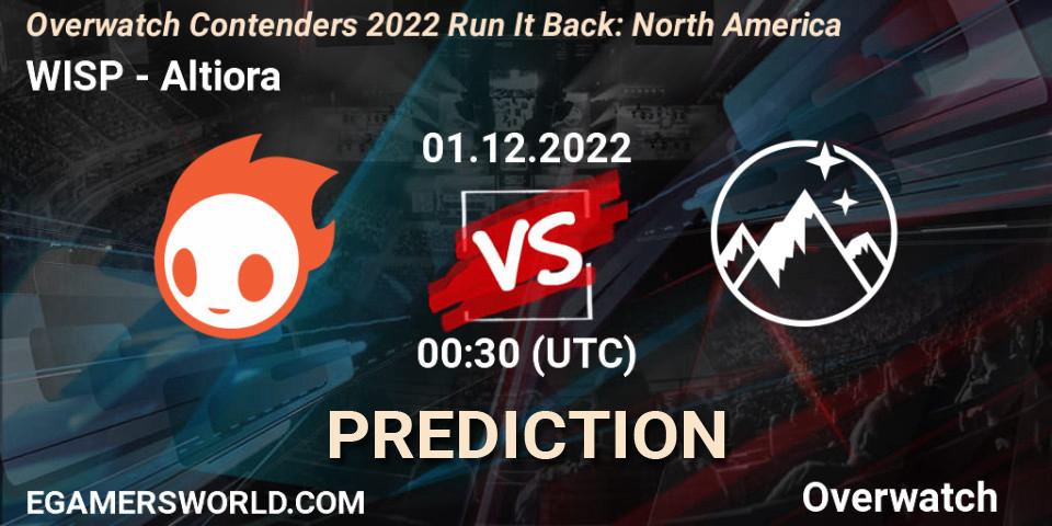 Prognose für das Spiel WISP VS Altiora. 01.12.2022 at 00:30. Overwatch - Overwatch Contenders 2022 Run It Back: North America