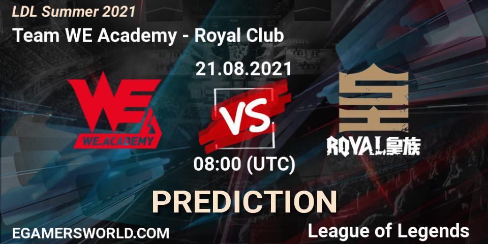 Prognose für das Spiel Team WE Academy VS Royal Club. 21.08.2021 at 08:20. LoL - LDL Summer 2021