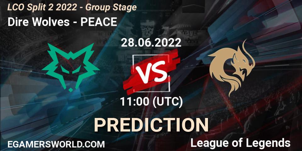 Prognose für das Spiel Dire Wolves VS PEACE. 28.06.2022 at 11:00. LoL - LCO Split 2 2022 - Group Stage