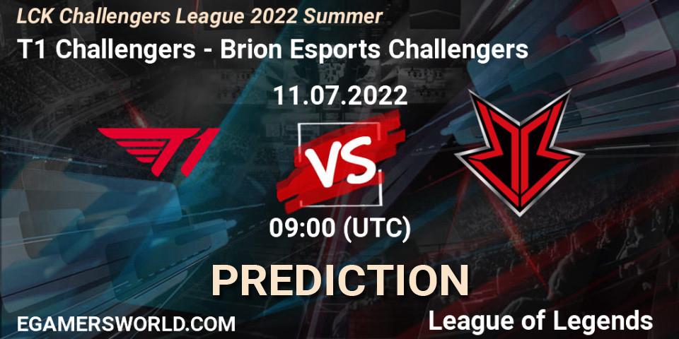 Prognose für das Spiel T1 Challengers VS Brion Esports Challengers. 14.07.2022 at 06:00. LoL - LCK Challengers League 2022 Summer