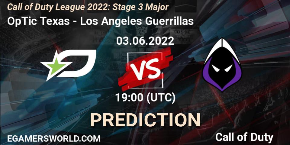 Prognose für das Spiel OpTic Texas VS Los Angeles Guerrillas. 03.06.2022 at 19:00. Call of Duty - Call of Duty League 2022: Stage 3 Major