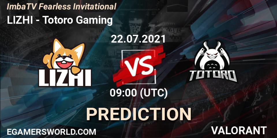 Prognose für das Spiel LIZHI VS Totoro Gaming. 22.07.2021 at 09:00. VALORANT - ImbaTV Fearless Invitational
