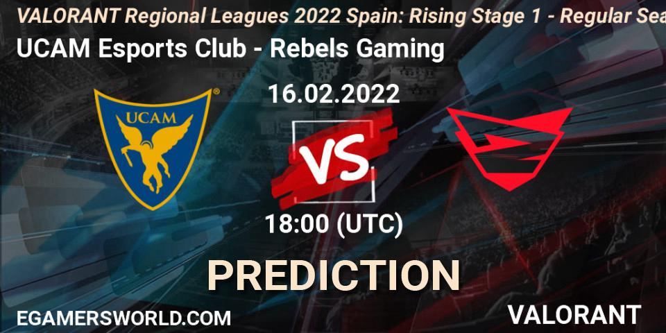 Prognose für das Spiel UCAM Esports Club VS Rebels Gaming. 16.02.2022 at 18:15. VALORANT - VALORANT Regional Leagues 2022 Spain: Rising Stage 1 - Regular Season