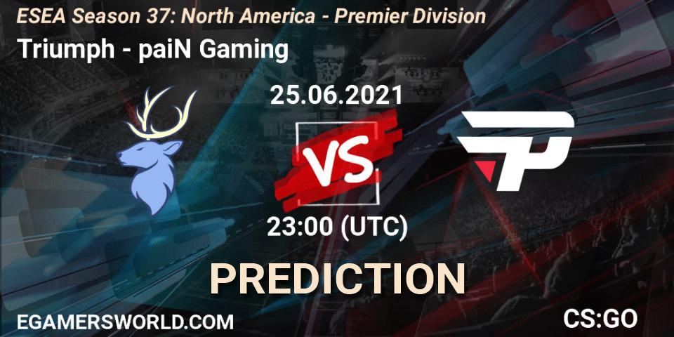 Prognose für das Spiel Triumph VS paiN Gaming. 25.06.2021 at 23:00. Counter-Strike (CS2) - ESEA Season 37: North America - Premier Division